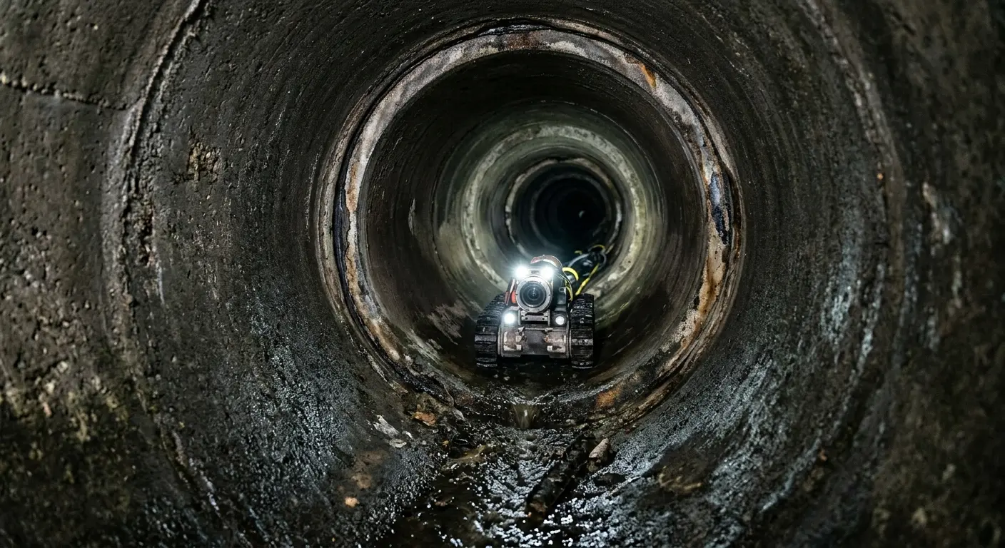 Robotic sewer camera inspecting pipe interior for Sewer Line Cleaning in Willowbrook